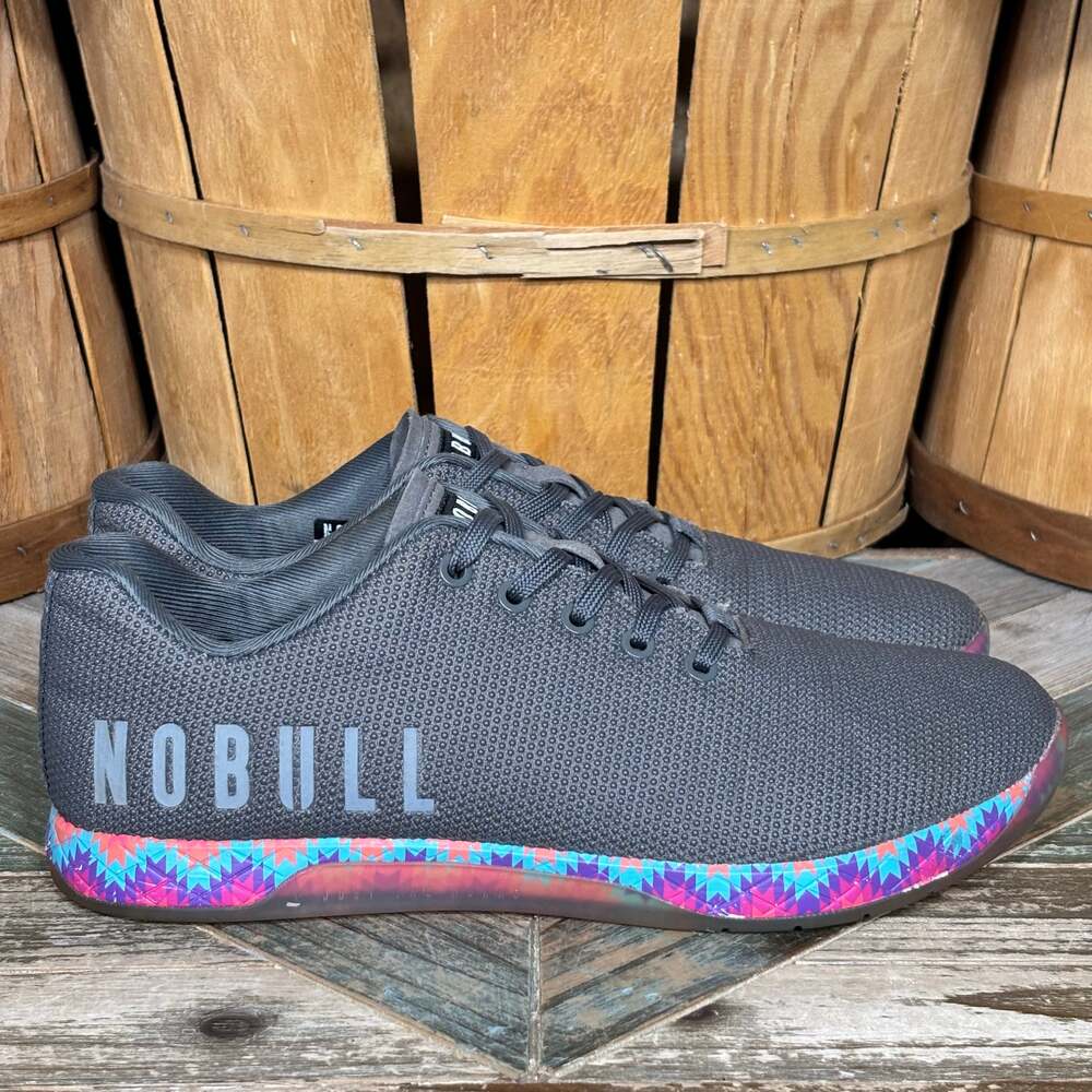 NOBULL Outwork Gray Aztec Multicolor Print Knit Training Shoes Mens Size 11.5